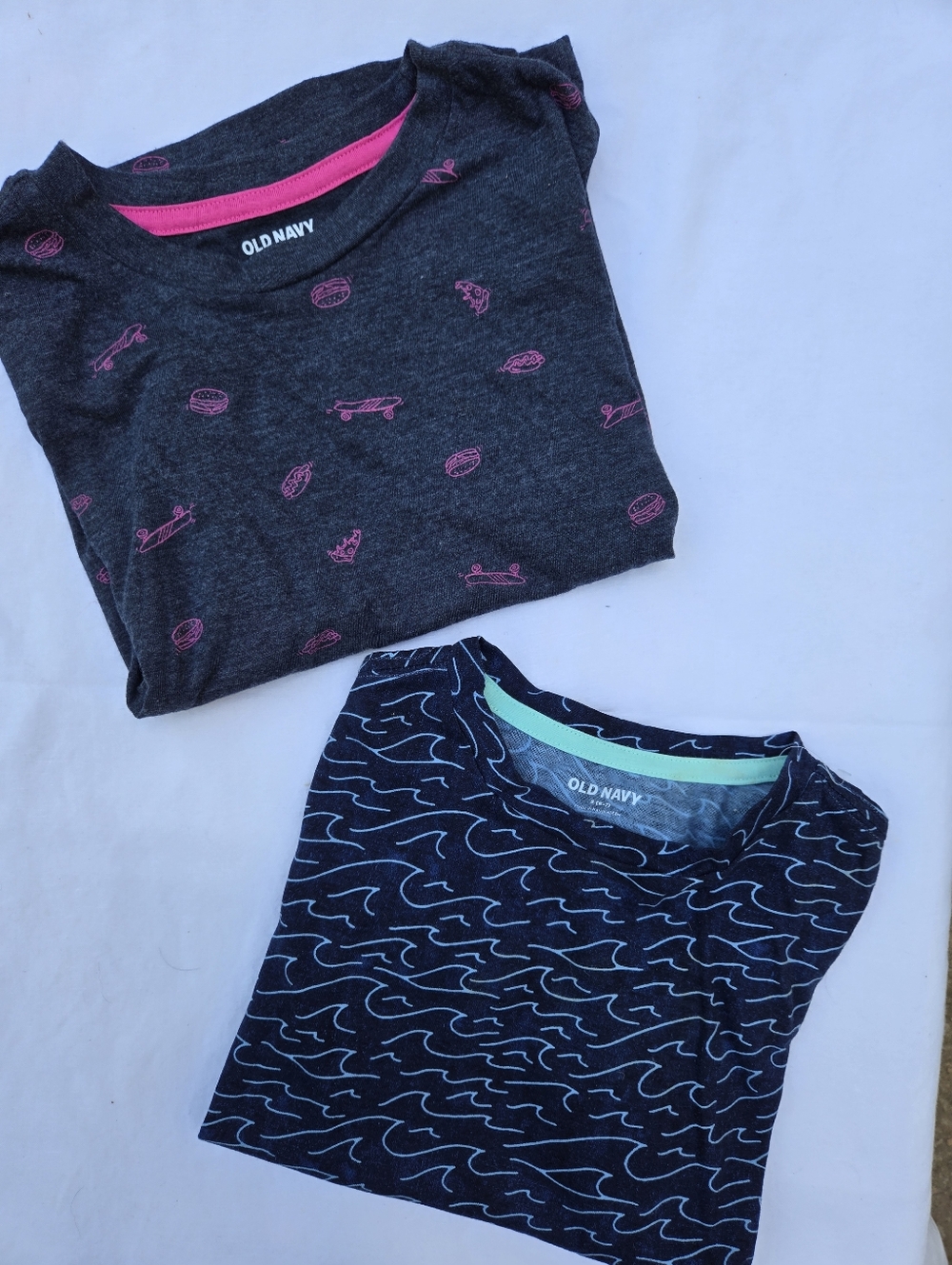 Old Navy Graphic Tee Bundle — Charcoal with Pink + Navy with Mint Trim